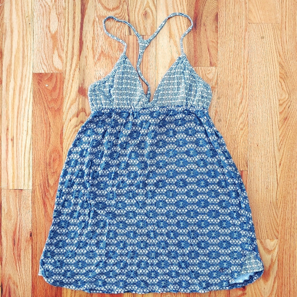 Roxy Blue Geometric Boho Mini Dress/Swim Cover